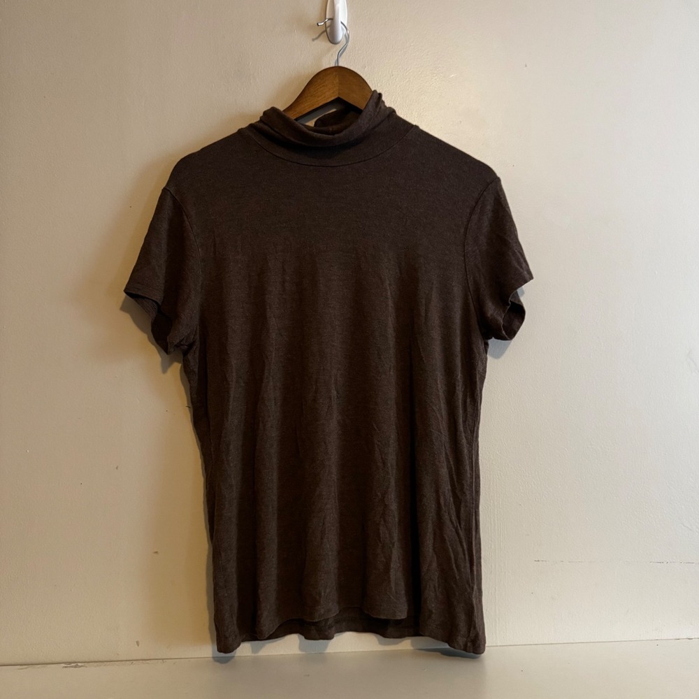 Lauren Ralph Lauren Women's XL Top Brown Roll Neck Short Sleeve Top Fall VTG